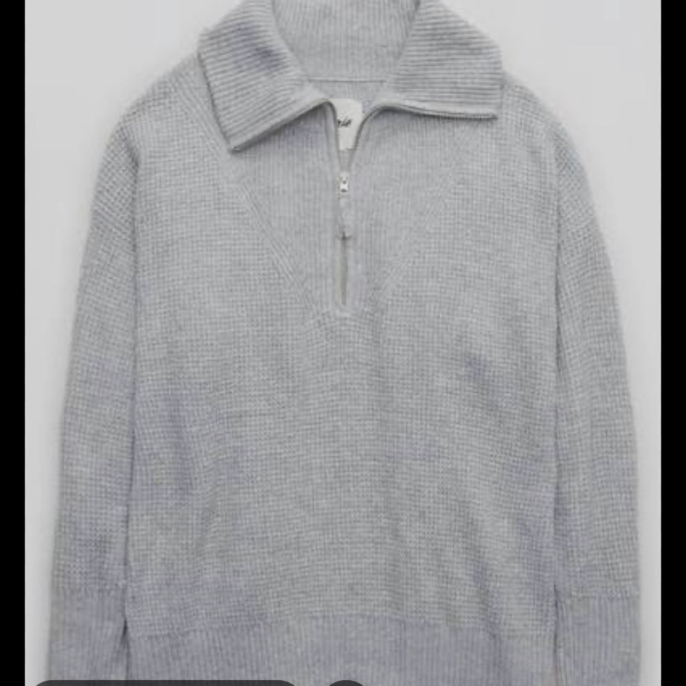 Aerie Gray Half-Zip Sweater